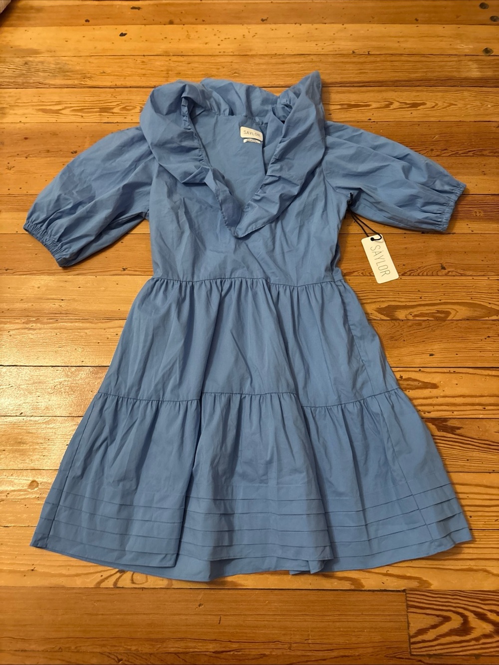 Saylor Blue Zerina Plunging V Neck Puff Short Sleeve Mini Dress Small New S